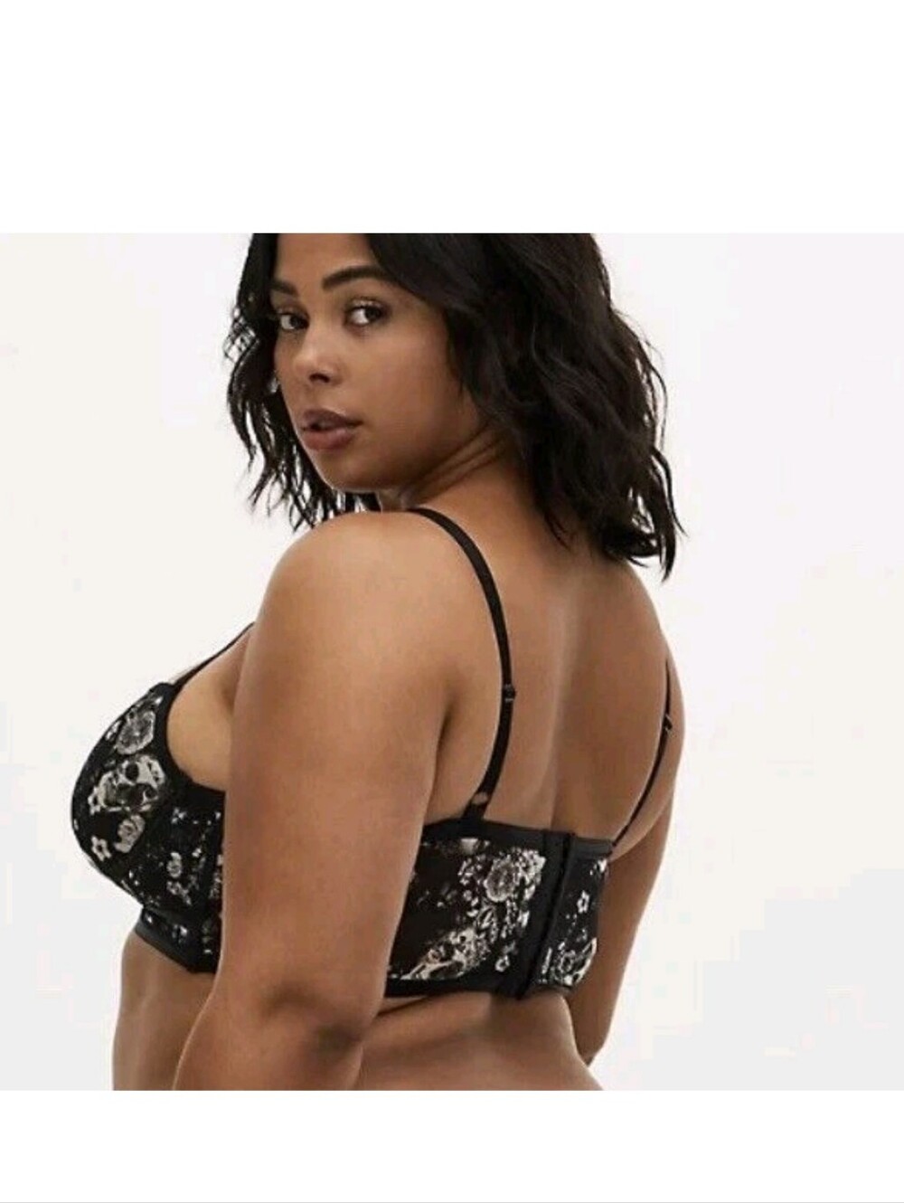 NEW Torrid 0 12 Black Skull Floral Mesh Strappy Longline Wired Bra CX-3877 - Picture 3 of 12